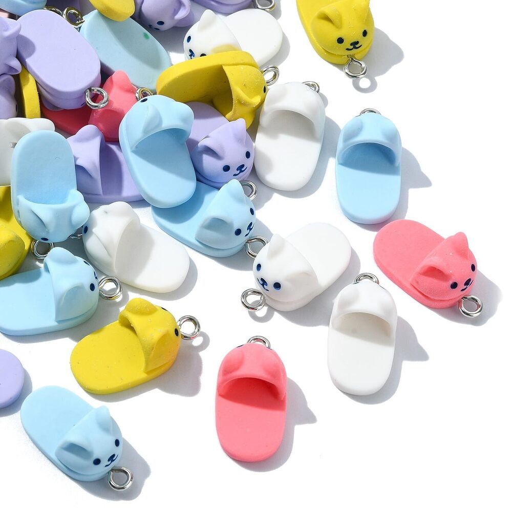 9312 50pcs Random Slipper & Cat Resin Charms Beach Theme Flip Flops Shape